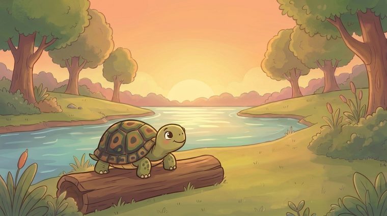 Tucker Turtle resting on a floating log in the bayou